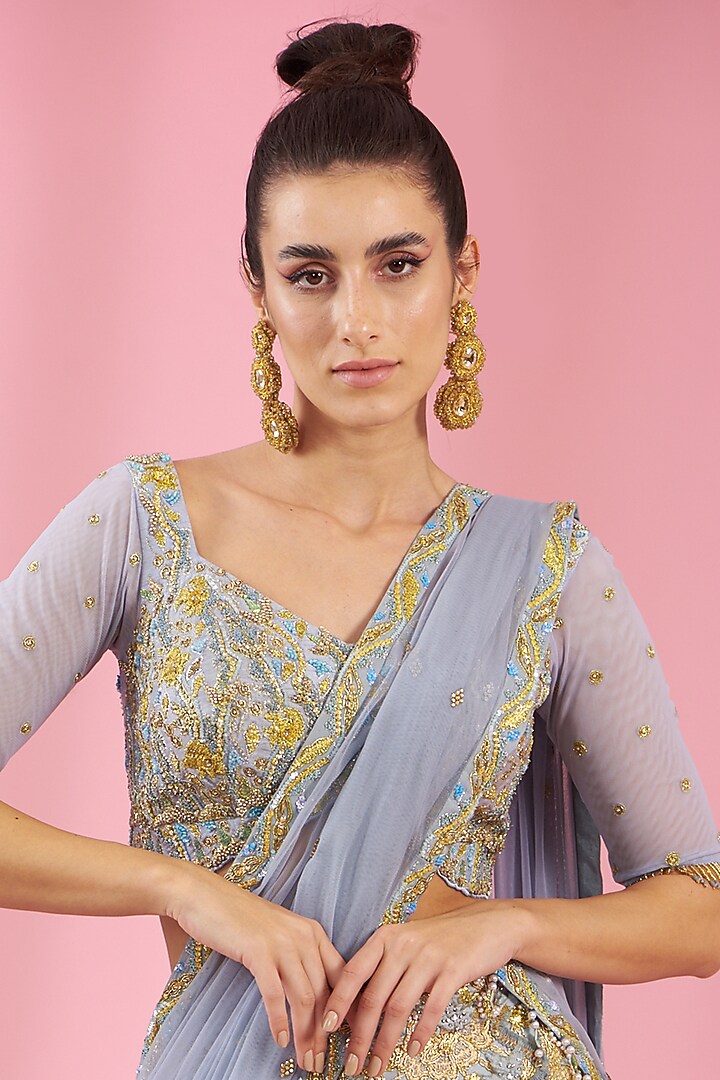 Ash Grey Silk Embellished Wedding Lehenga Set by Kaaisha by Shalini at Pernia's Pop Up Shop