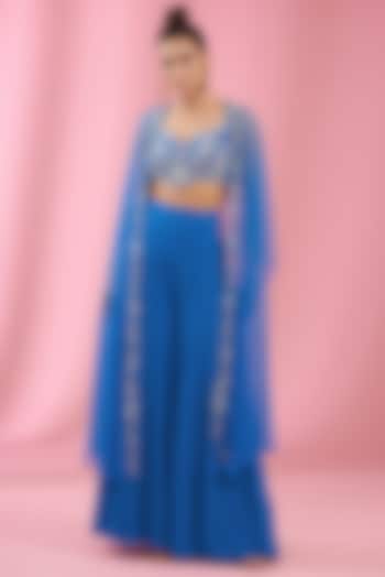 Yale Blue Georgette Sharara Set by Kaaisha by Shalini