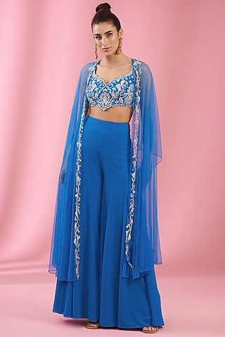 Yale Blue Georgette Sharara Set by Kaaisha by Shalini