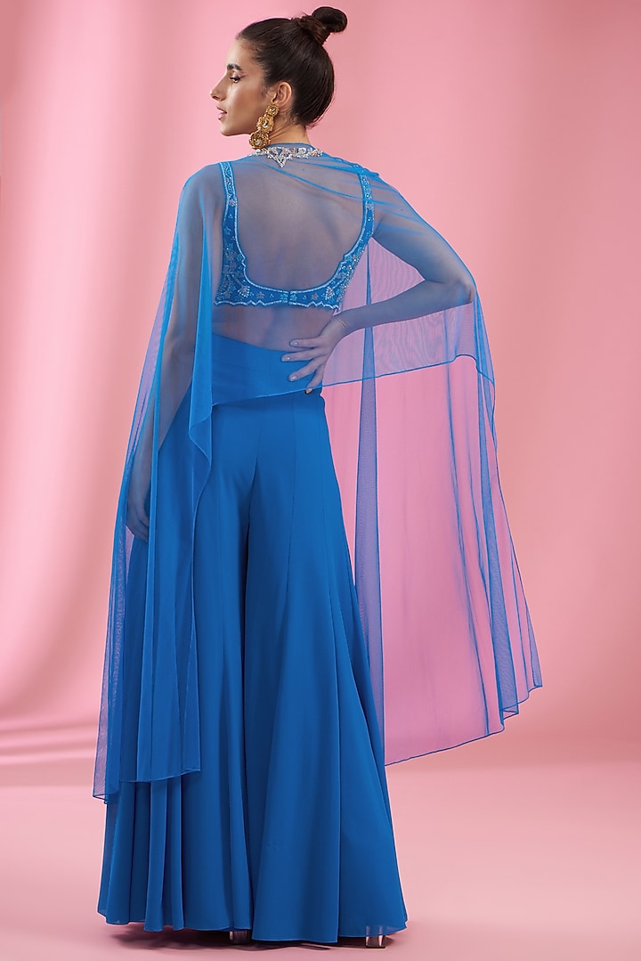 Yale Blue Georgette Wedding Sharara Set by Kaaisha by Shalini at Pernia's Pop Up Shop