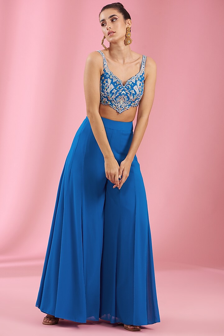 Yale Blue Georgette Wedding Sharara Set by Kaaisha by Shalini at Pernia's Pop Up Shop
