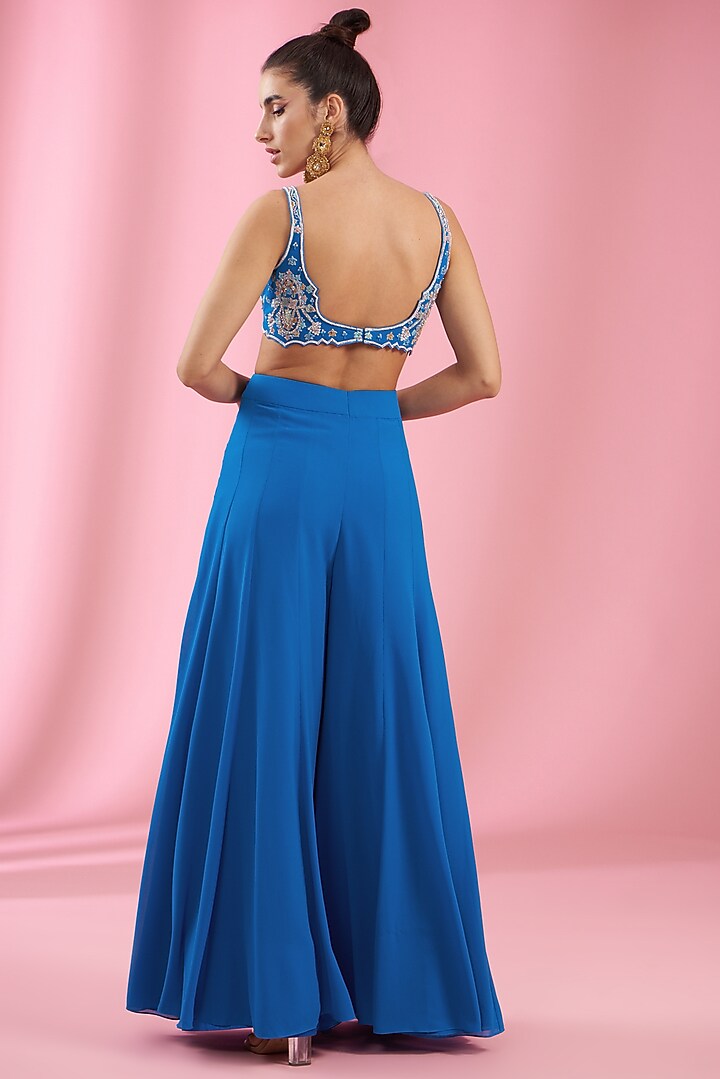 Yale Blue Georgette Wedding Sharara Set by Kaaisha by Shalini at Pernia's Pop Up Shop