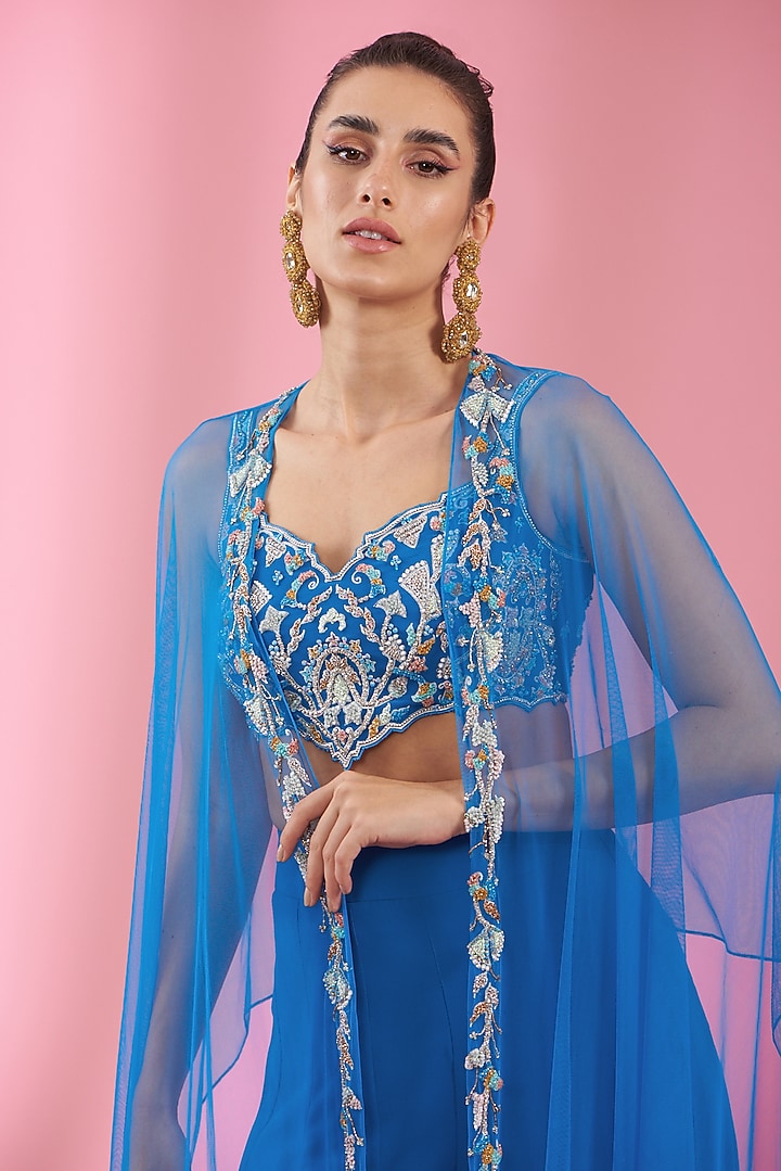 Yale Blue Georgette Wedding Sharara Set by Kaaisha by Shalini at Pernia's Pop Up Shop