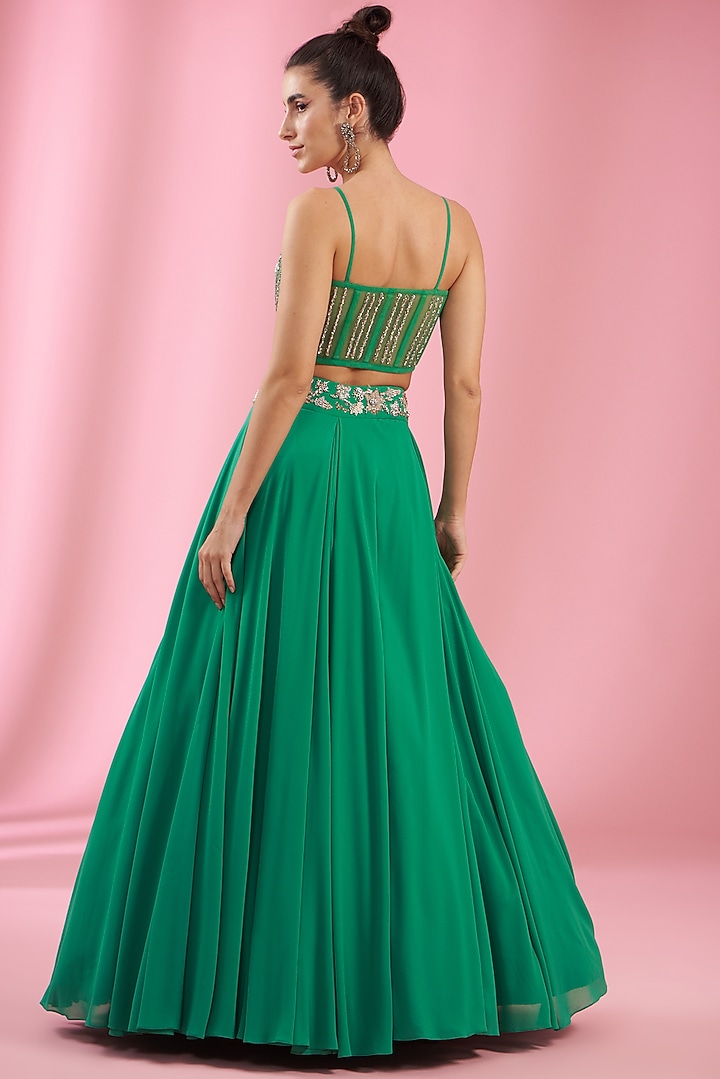 Jade Green Georgette Embroidered Wedding Lehenga Set by Kaaisha by Shalini at Pernia's Pop Up Shop