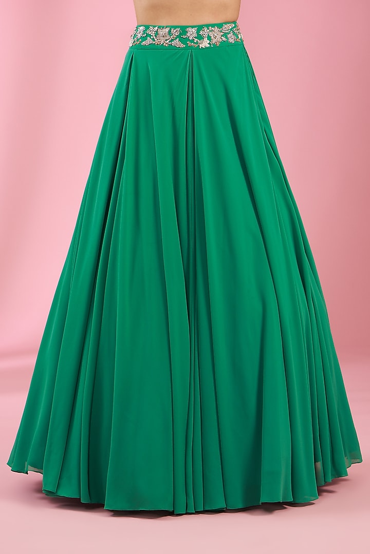 Jade Green Georgette Embroidered Wedding Lehenga Set by Kaaisha by Shalini at Pernia's Pop Up Shop