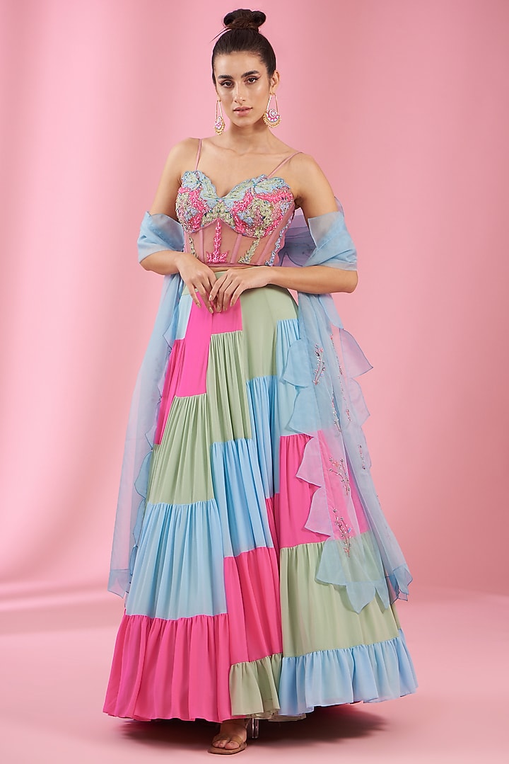 Multi-Colored Georgette Lehenga Set by Kaaisha by Shalini