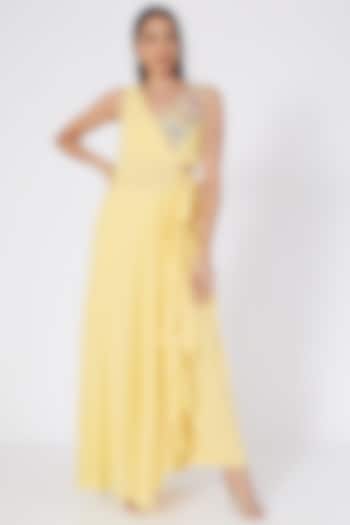 Yellow Side Draped Tunic Set by Kaaisha by Shalini