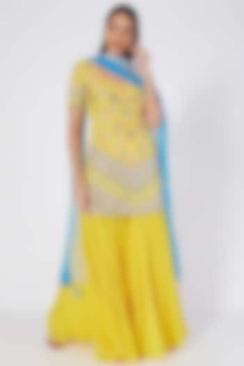 Yellow Georgette Sharara Set by Kaaisha by Shalini