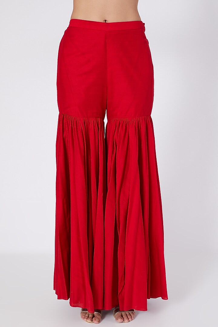 Red Linen Silk Wedding Sharara Set by Kaaisha by Shalini at Pernia's Pop Up Shop