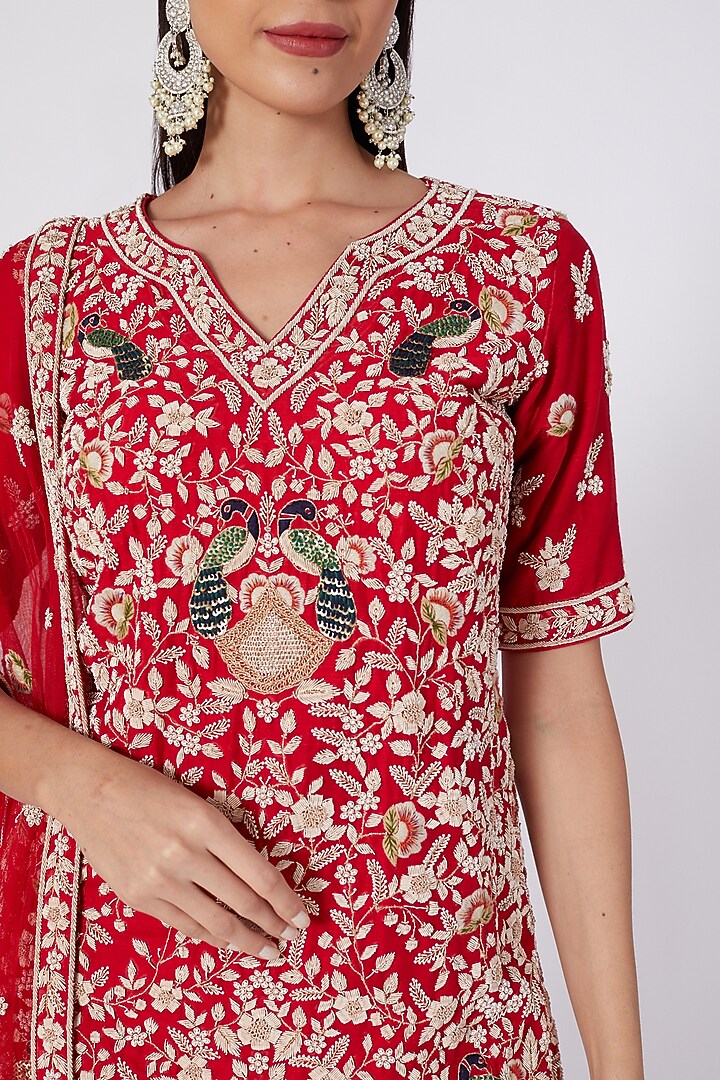Red Linen Silk Wedding Sharara Set by Kaaisha by Shalini at Pernia's Pop Up Shop