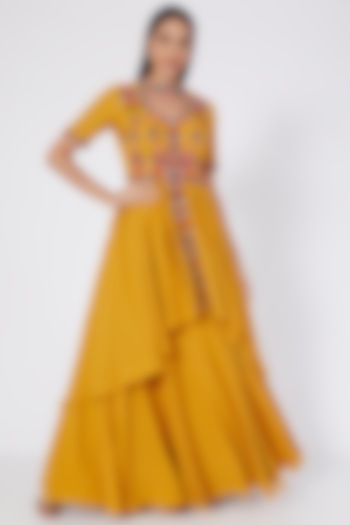 Yellow Embroidered Front Open Tunic Set by Kaaisha by Shalini at Pernia's Pop Up Shop