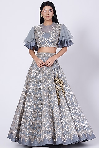 Grey Organza Lehenga Set by Kaaisha by Shalini