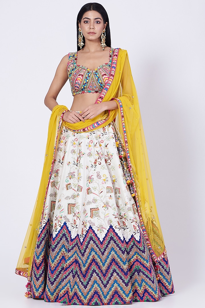 Cream Hand Embroidered Bridal Lehenga Set by Kaaisha by Shalini at Pernia's Pop Up Shop
