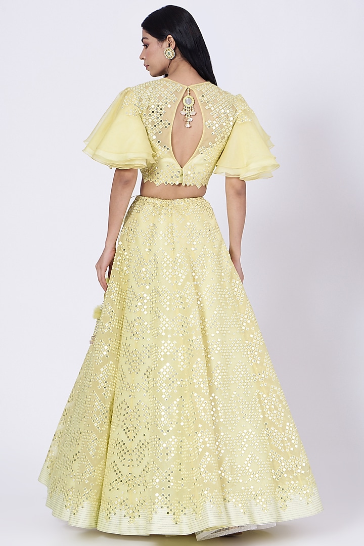 Lime Yellow Organza Wedding Lehenga Set by Kaaisha by Shalini at Pernia's Pop Up Shop