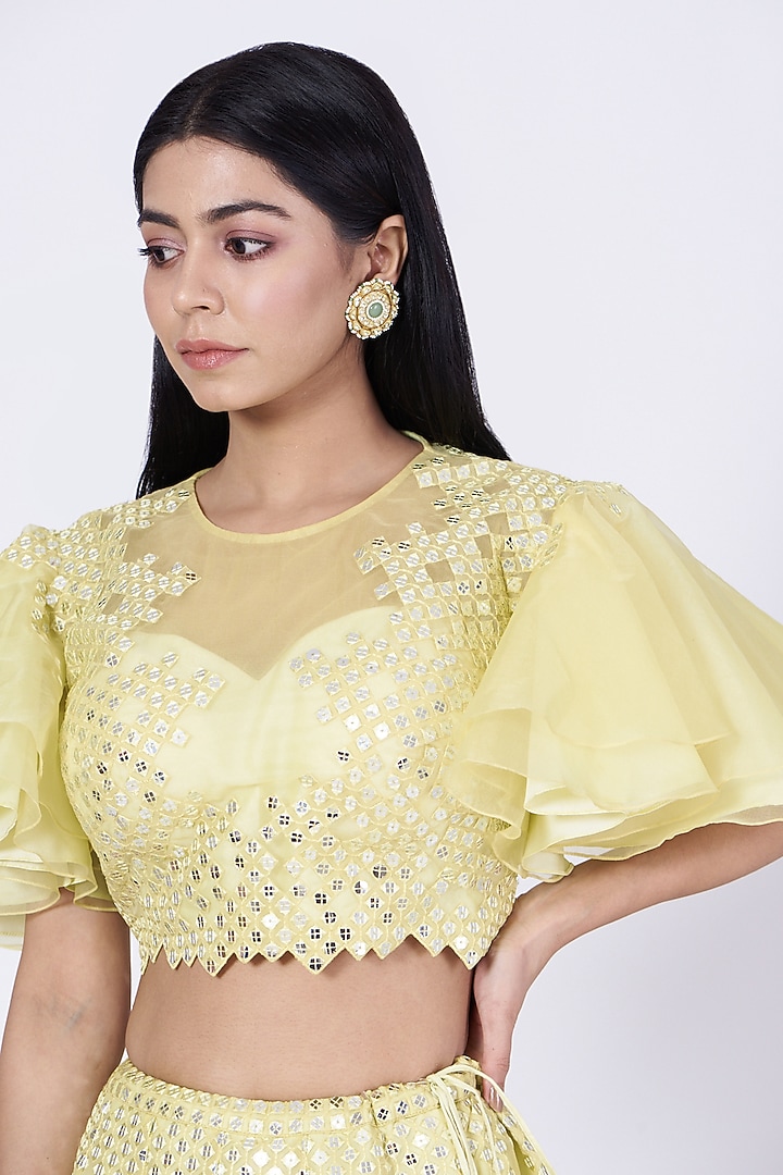 Lime Yellow Organza Wedding Lehenga Set by Kaaisha by Shalini at Pernia's Pop Up Shop