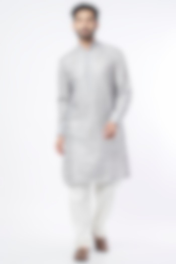 Stone Grey Lucknowi Kurta Set by KAAJ Button at Pernia's Pop Up Shop