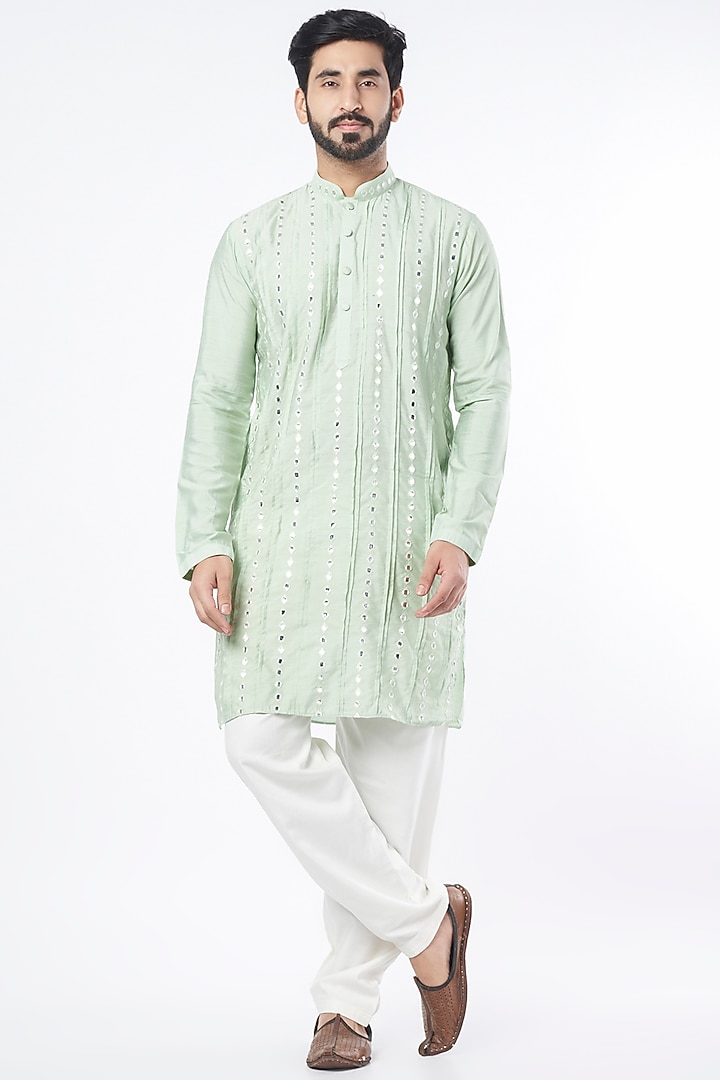 Mint Green Embellished Kurta Set by KAAJ Button at Pernia's Pop Up Shop