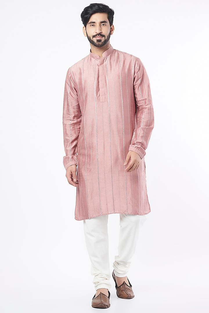 Onion Pink Embellished Kurta Set by KAAJ Button