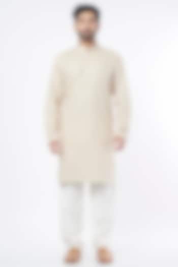 Beige Embellished Kurta Set by KAAJ Button at Pernia's Pop Up Shop