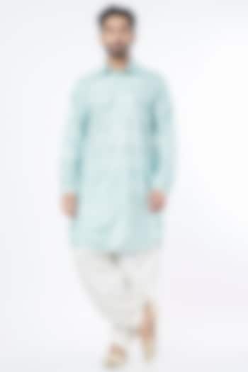 Powder Blue Chanderi Kurta Set by KAAJ Button at Pernia's Pop Up Shop