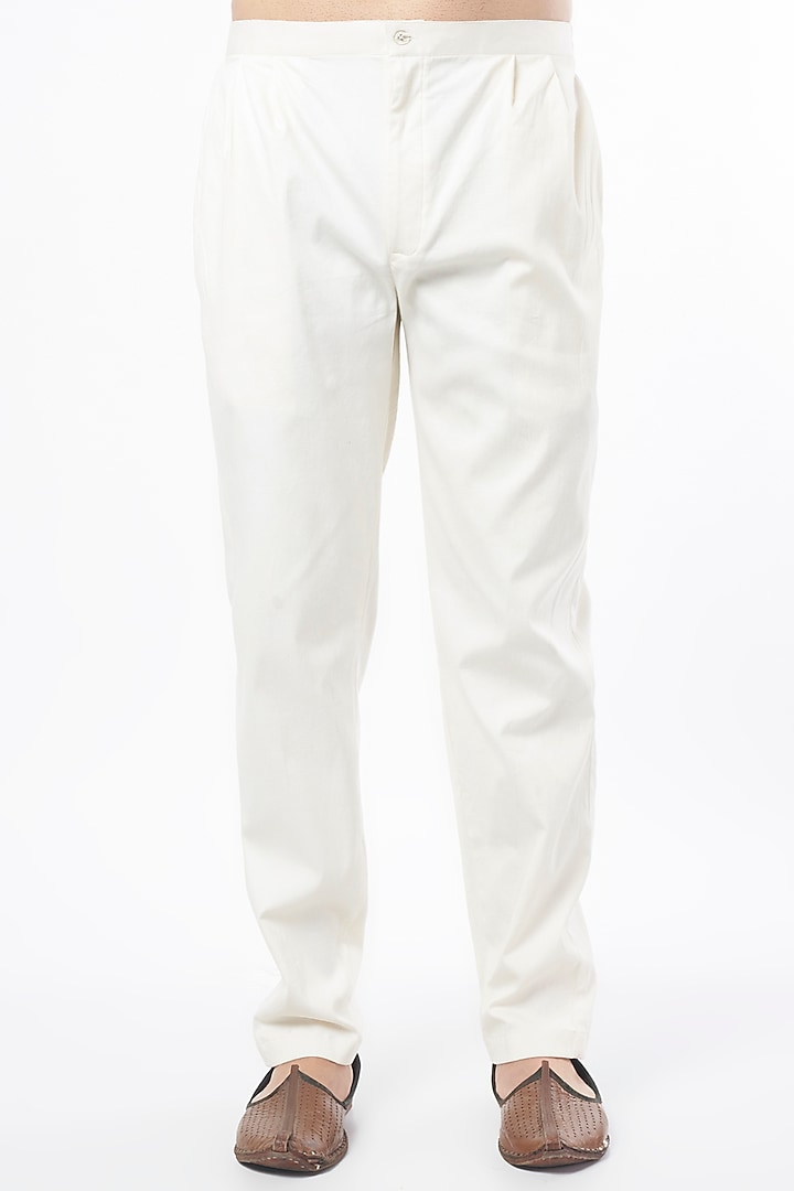 Off white cotton straight pants by Jalpa Shah