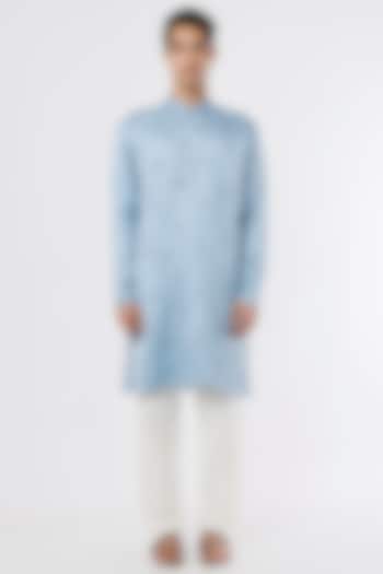 Icy Blue Hand Embroidered Kurta Set by KAAJ Button