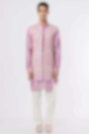Lavender Embroidered Bundi Jacket With Kurta Set by KAAJ Button