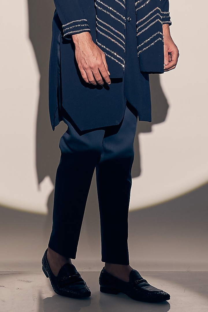 Navy Blue Twill Kurta Set by KAAJ Button at Pernia's Pop Up Shop