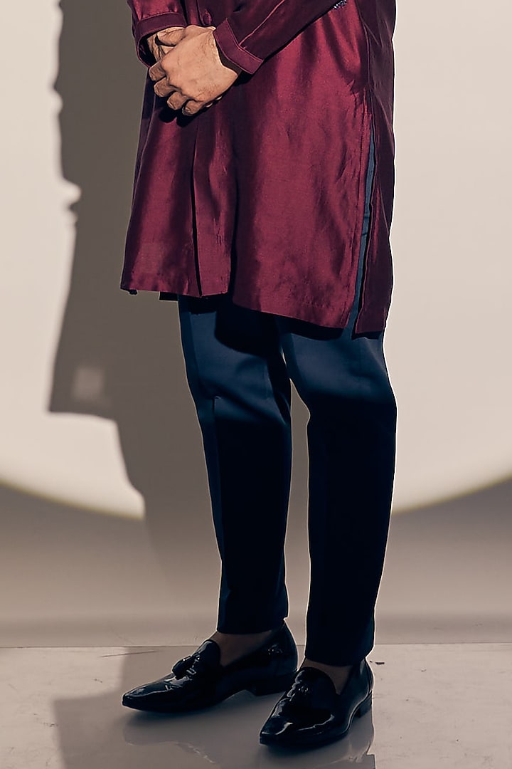 Maroon Chanderi Silk Embroidered Kurta Set by KAAJ Button at Pernia's Pop Up Shop