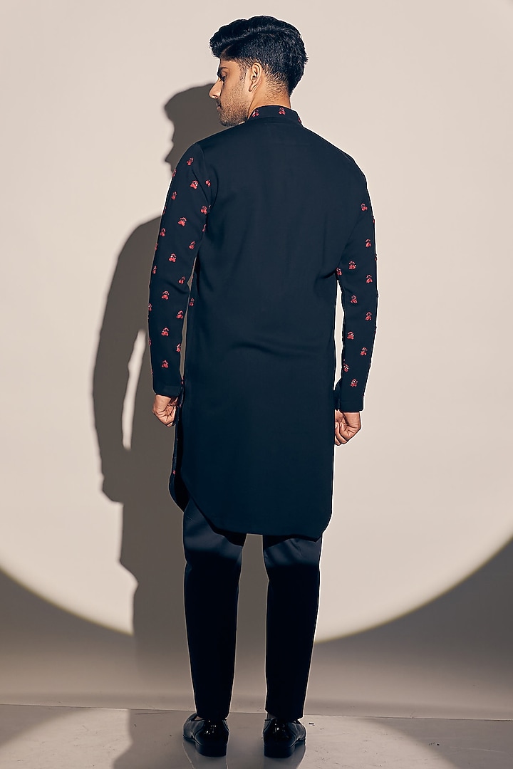 Blue Twill Embroidered Kurta Set by KAAJ Button at Pernia's Pop Up Shop