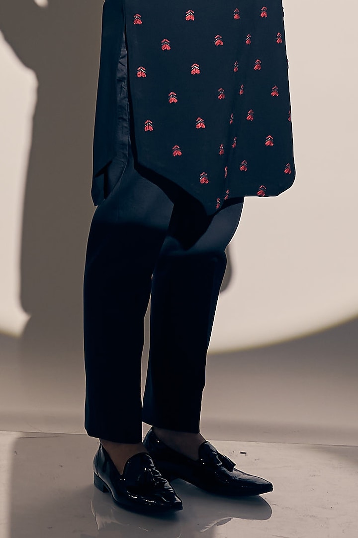 Blue Twill Embroidered Kurta Set by KAAJ Button at Pernia's Pop Up Shop