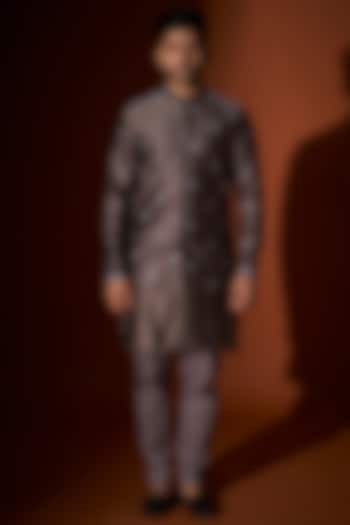 Grey Embroidered Bundi Jacket With Kurta Set by KAAJ Button