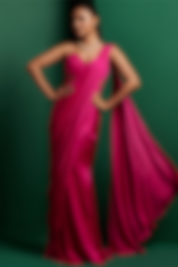 Hot Pink Modal Satin Draped Saree Set by K&A By Karishma And Ashita