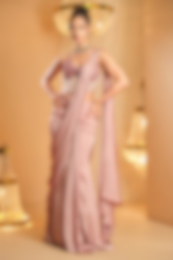 Lilac Cotton Satin Draped Reception Saree Set by K&A By Karishma And Ashita at Pernia's Pop Up Shop