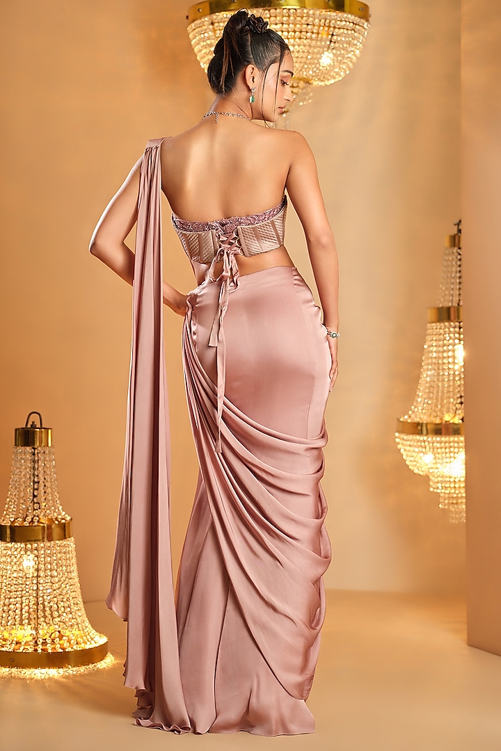 Lilac Cotton Satin Draped Wedding Saree Set by K&A By Karishma And Ashita at Pernia's Pop Up Shop
