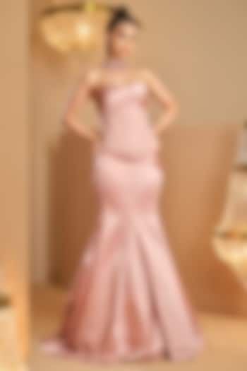 Soft Pink Turkish Satin Skirt Set by K&A By Karishma And Ashita at Pernia's Pop Up Shop