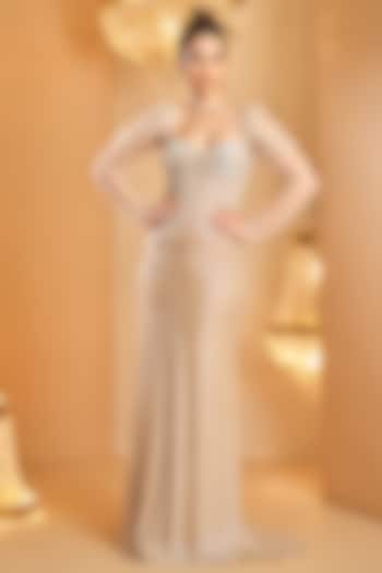 Nude Cotton Satin Skirt Set by K&A By Karishma And Ashita at Pernia's Pop Up Shop