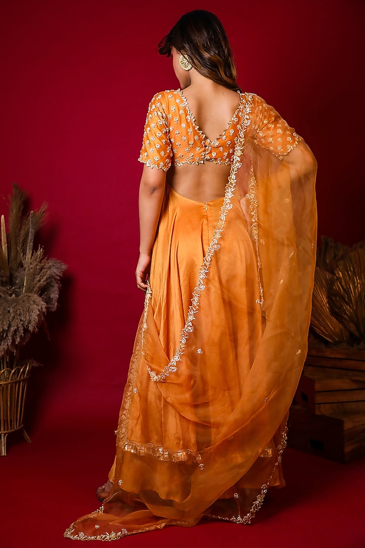 Pastel Orange Hand Embroidered Wedding Anarkali Set by K&A By Karishma And Ashita at Pernia's Pop Up Shop