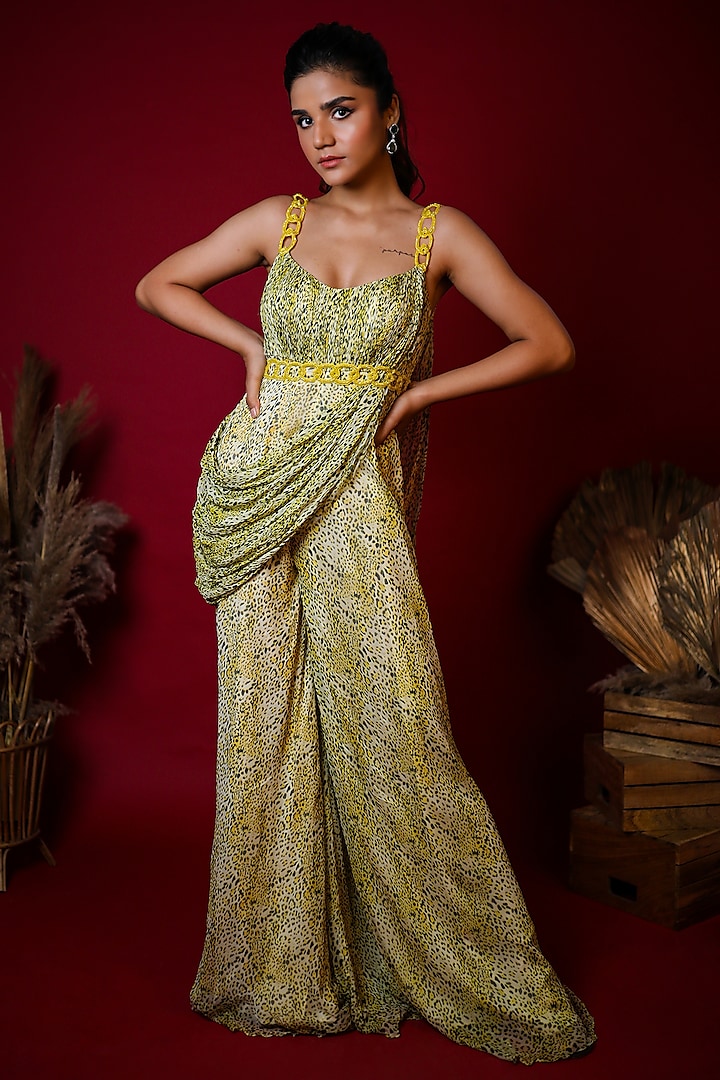 Green Printed Jumpsuit by K&A By Karishma And Ashita