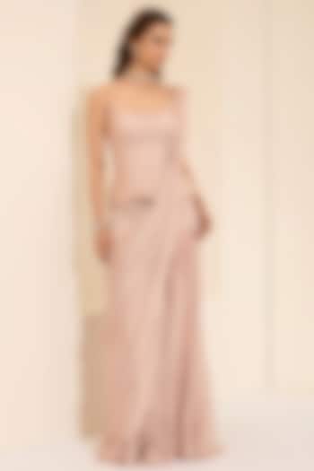 Blush Pink Cotton Satin Pre-Draped Wedding Saree Set by K&A By Karishma And Ashita at Pernia's Pop Up Shop