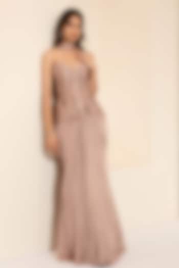 Mauve Cotton Satin Pre-Draped Wedding Saree Set by K&A By Karishma And Ashita at Pernia's Pop Up Shop