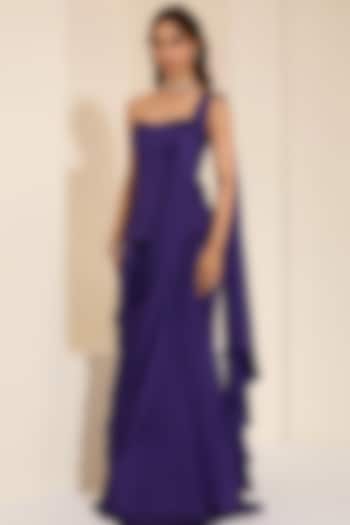 Purple Cotton Satin Pre-Draped Wedding Saree Set by K&A By Karishma And Ashita at Pernia's Pop Up Shop