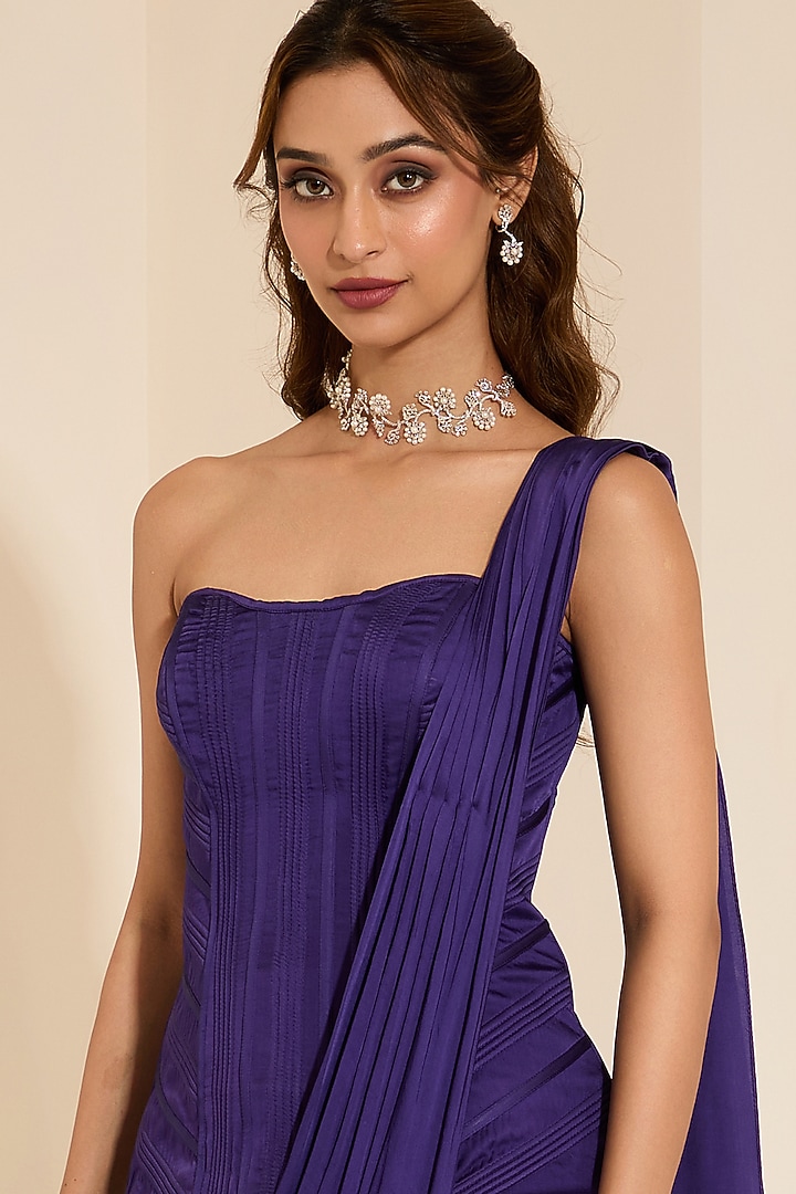 Purple Cotton Satin Pre-Draped Wedding Saree Set by K&A By Karishma And Ashita at Pernia's Pop Up Shop