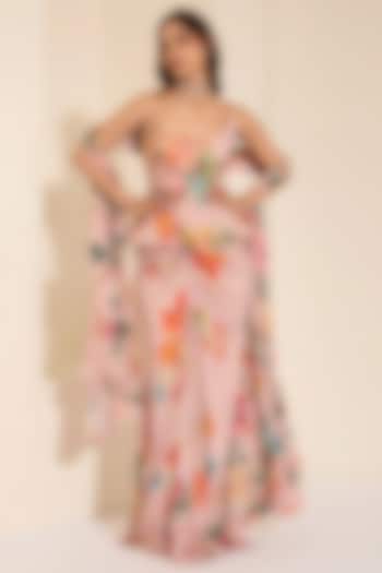 Multi-Colored Cotton Satin Draped Skirt Set by K&A By Karishma And Ashita at Pernia's Pop Up Shop