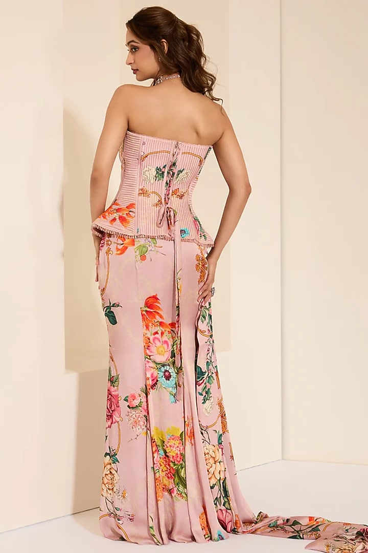 Multi-Colored Cotton Satin Draped Skirt Set by K&A By Karishma And Ashita at Pernia's Pop Up Shop
