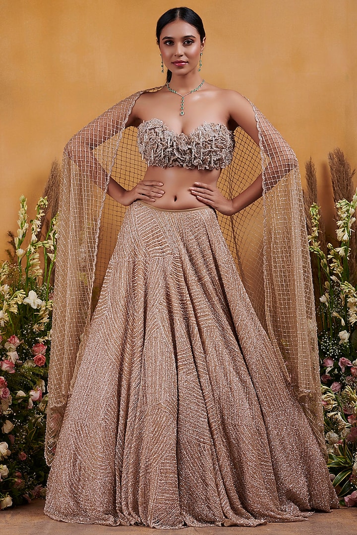 Golden Embroidered Lehenga Set by K&A By Karishma And Ashita