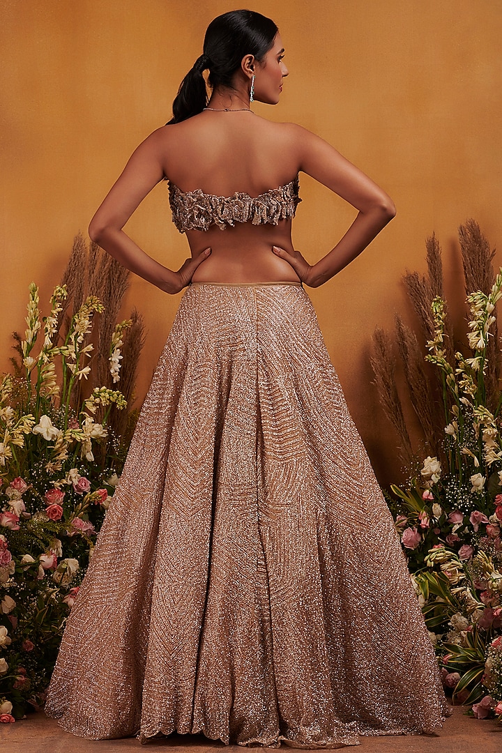 Golden Embroidered Bridal Lehenga Set by K&A By Karishma And Ashita at Pernia's Pop Up Shop