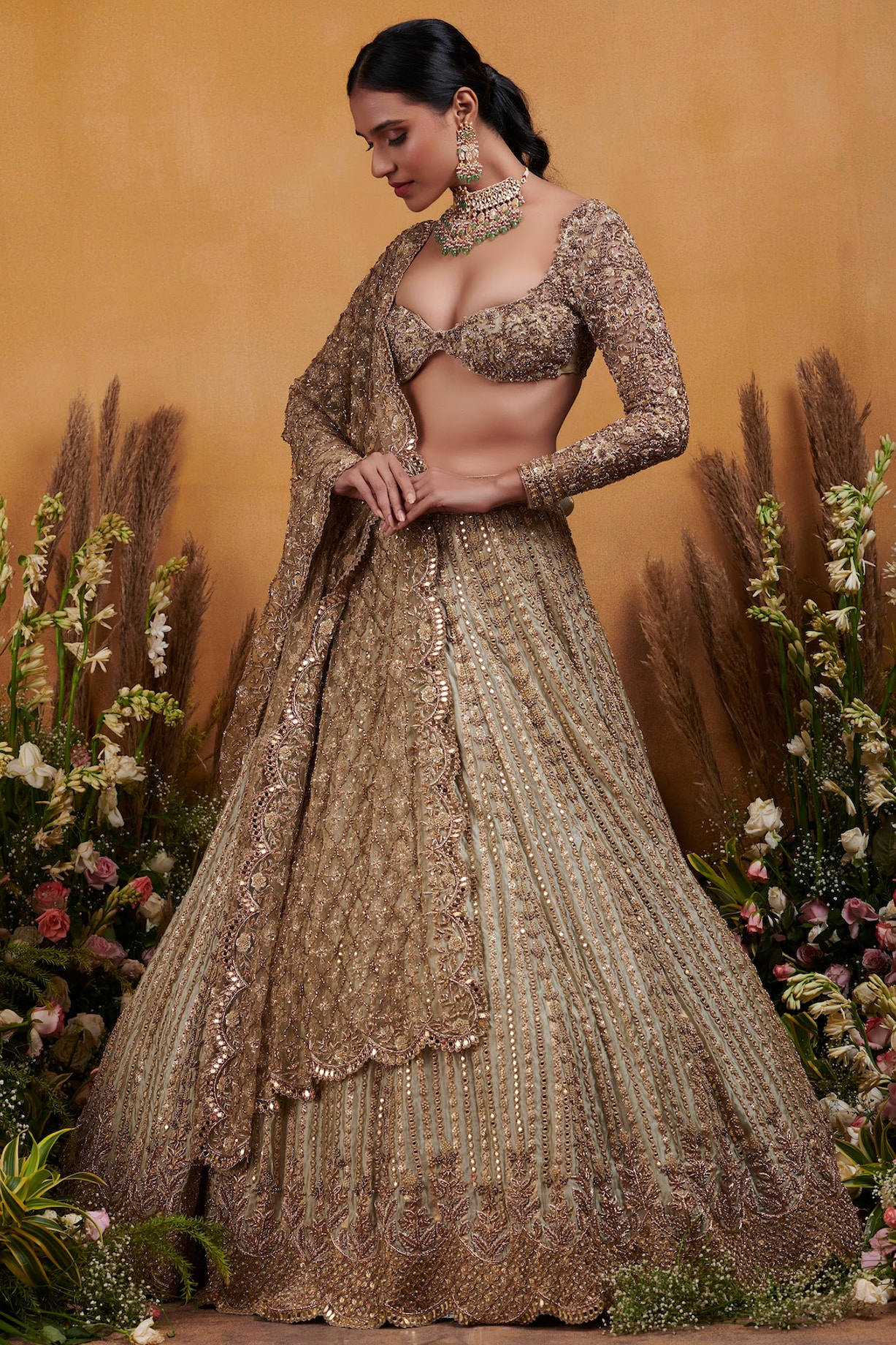 Pastel Green Embroidered Bridal Lehenga Set by K&A By Karishma And Ashita  at Pernia's Pop Up Shop