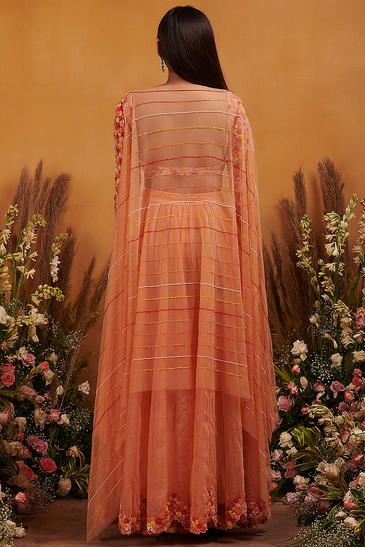 Pastel Orange Organza Pant Set by K&A By Karishma And Ashita at Pernia's Pop Up Shop