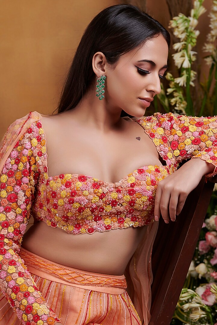 Pastel Orange Organza Pant Set by K&A By Karishma And Ashita at Pernia's Pop Up Shop